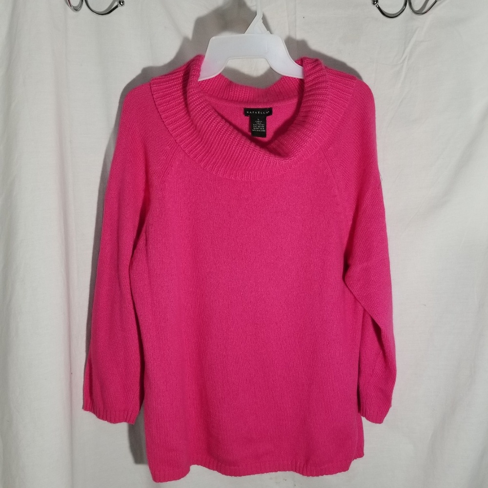 Rafaella pink cotton & angora cowl neck